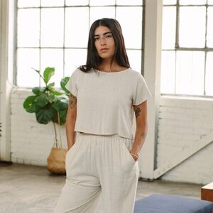 Rachel Pally Cropped Linen Keith Top - Medium - Natural